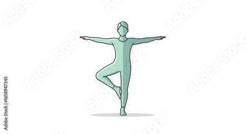 Illustrative depiction of individual balancing in tree posture, showcasing mindfulness and body control through yoga practice and healthy living