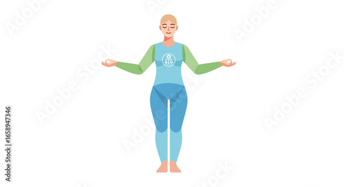 Meditative mindfulness serene harmony illustration portraying the female yoga practitioner, seeking relaxation and holistic spiritual balance for
