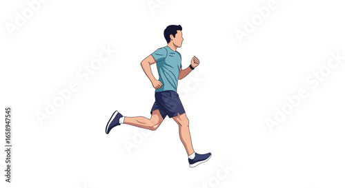 Dynamic illustration of a male figure in mid-stride, isolated on a white background, showcasing athleticism and motion in a clean minimalist style