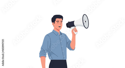 Person with Megaphone Announcing an Important Message Isolated on White