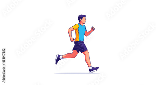 Dynamic vector illustration of a male athlete in motion during a run showcasing fitness and wellness activities isolated against a white background