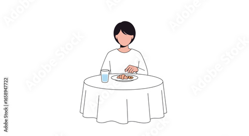 A minimalist illustration of a solitary individual enjoying a meal in quiet contemplation showcases personal space and mindful dining