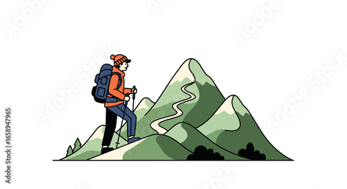 Hiker conquers challenging mountain path, enjoying nature and personal growth through perseverance in the great outdoors