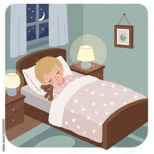 Sweet Dreams A Child's Peaceful Nighttime Sleep Illustration