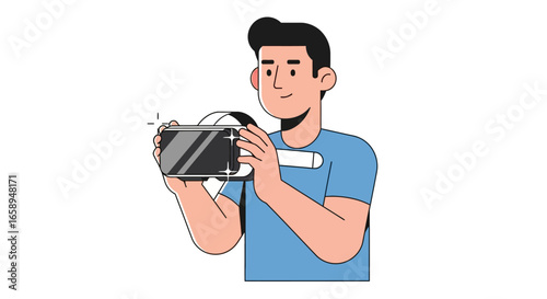 Engrossed in virtual reality, a person uses a sleek modern headset for interactive experiences, isolated on a white background
