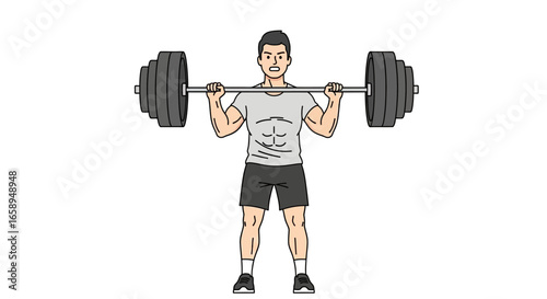 Illustration of a man lifting a heavy barbell during a weightlifting session demonstrating physical strength and fitness achievements