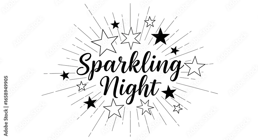 Obraz premium Sparkling Night Text with Stars on a White Background