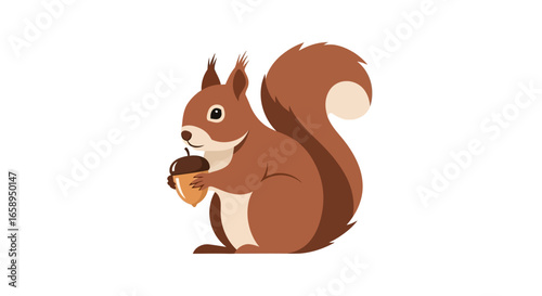 Charming squirrel clutching acorn illustration capturing the essence of woodland wildlife in a delightful and engaging artistic composition