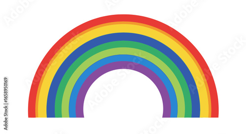 Arcing spectral display, rainbow illustration, vector graphics, chromatic arc representing light refraction and meteorological phenomenon forming