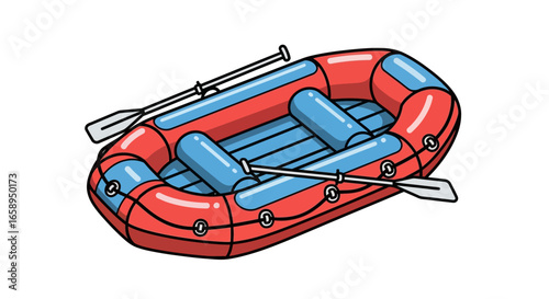 Vibrant inflatable raft illustration showcases summer water activities with paddles included a fun outdoor adventure symbol highlighting