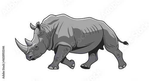 Stylized rhinoceros illustration featuring distinct line work on a clean white background, ideal for wildlife or conservation related design themes