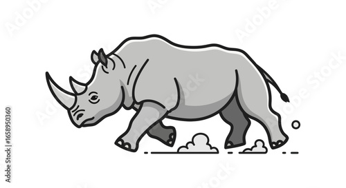 Stylized rhinoceros illustration depicting wildlife conservation and endangered species protection efforts isolated against a white background