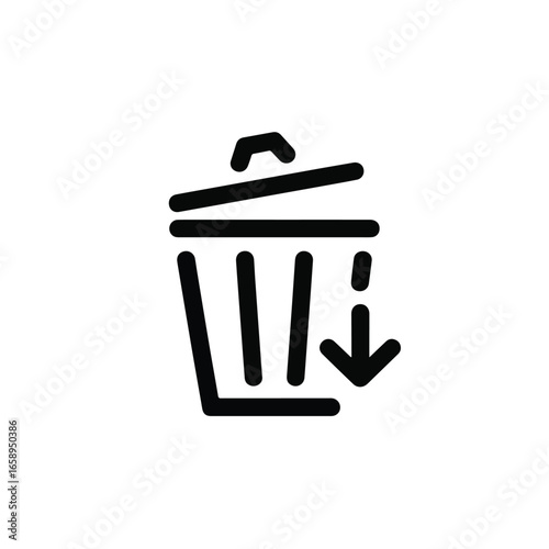 Waste disposal icon depicting a trash can with an arrow pointing downwards, perfect for recycling or waste management projects.
