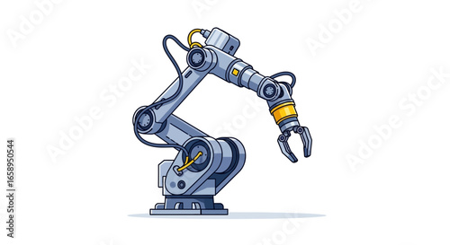 Stylized robotic arm illustration showcasing advanced automation technology with a detailed design on a clean backdrop, industrial technology concepts