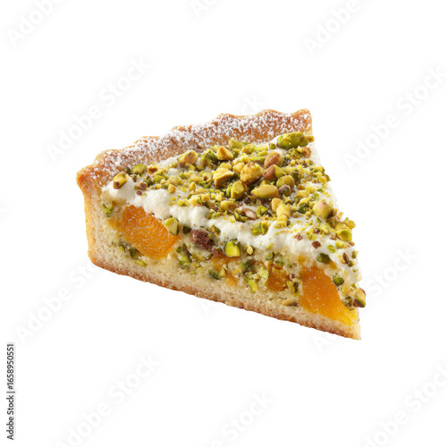 Delicious Slice of Apricot and Pistachio Tart with Whipped Cream Topping