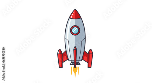 Classic Rocket Ship Launching into the Sky Illustration Depicting Speed and Ambition, Modern Line Art Design Spacecraft Graphic
