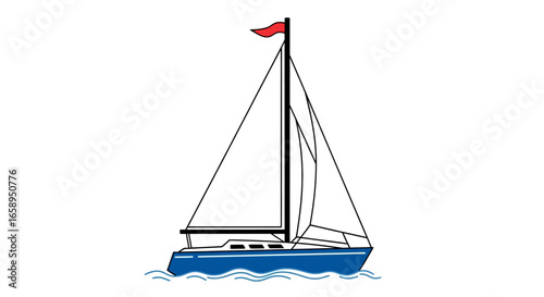 Sailing vessel illustration on white backdrop depicting a vibrant blue boat floating, symbolizing nautical adventure and serene maritime travel for