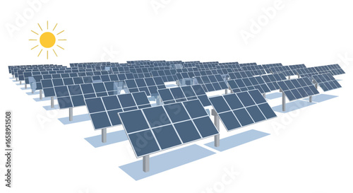 Array of Solar Panels Under Sunlight: A Clean Energy Future Depicted, Illustrating Renewable Resource and Sustainable Power Generation Potential to