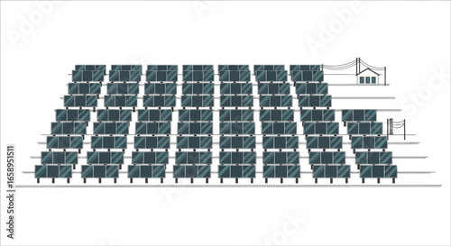 Conceptual Renewable Energy Landscape with Solar Panels and Power Lines Artwork Depiction