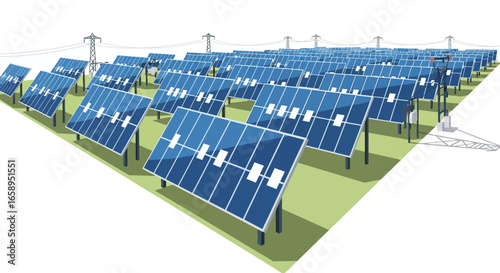 Renewable Energy: Solar Panel Array Generating Sustainable Power, Illustrating Technological Advancement and Clean Energy Production in a Sunny