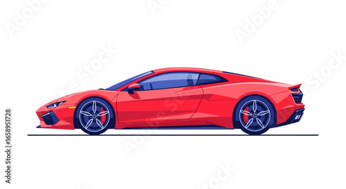 Vivid Vector Illustration of a Sleek Red Sports Car with Dynamic Lines and Modern Design on a Clean Background