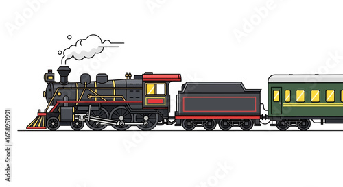 Vintage Steam Train Illustration Evoking Nostalgia and Journey on Classic Railway Transport Portraying Transportation and Classic Elegance