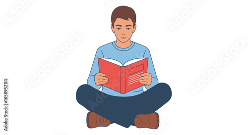 A Focused Student Immersed in Literature: Embracing Knowledge in a Relaxed Reading Stance Studying with Eagerness Pursuing Education