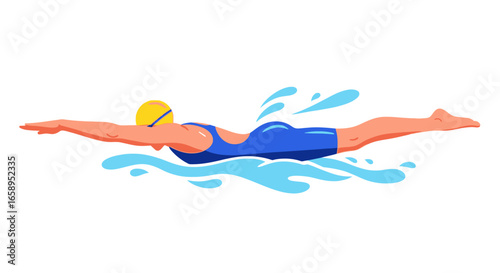 Dynamic swimmer gliding through the water, showcasing streamlined motion and aquatic prowess in a cartoon style vector illustration