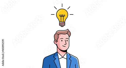 Businessman with Bright Idea Illustration Emphasizing Creative Thinking and Problem Solving Abilities for Innovation Projects or Strategic Planning