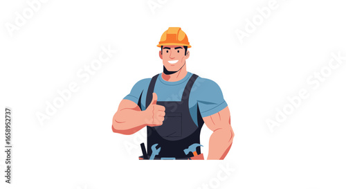 Confident construction worker giving thumbs up gesture for approval