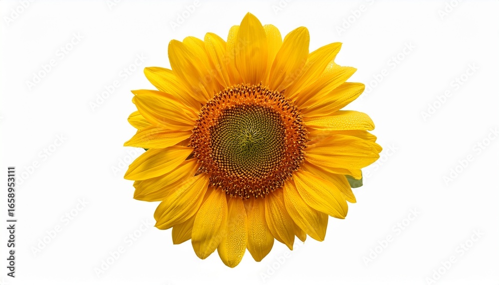 Fototapeta premium vibrant yellow sunflower with dew drops isolated on bloom plant flora on white background
