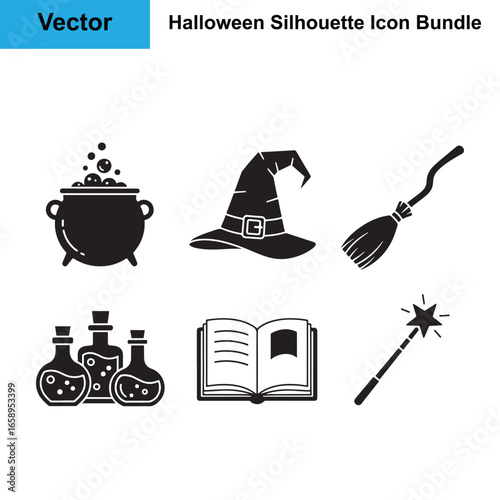 Set of Classic Witchcraft Tools for Halloween Silhouettes