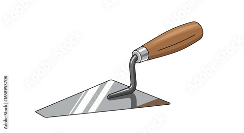 Detailed illustration of a pointing trowel tool with wooden handle design