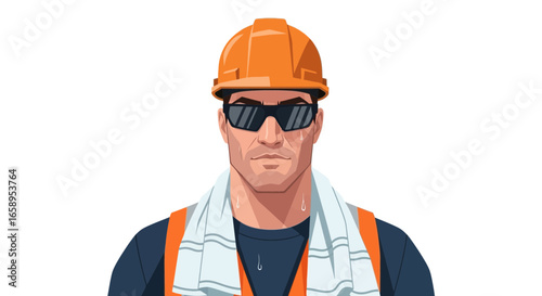 Determined construction worker wearing safety helmet and reflective vest