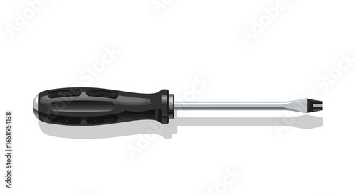 Illustration of a black slotted screwdriver isolated against a white backdrop