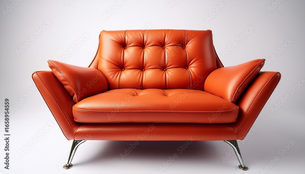Fototapeta premium comfortable orange leather armchair modern design furniture 3d red sofa on white background