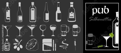 Silhouettes for menus, bars, taverns, cantinas, and pubs. A club and bar atmosphere.