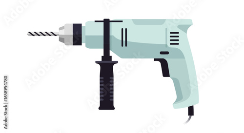 Isolated illustration of electric drill on white background with detail