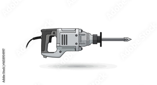 Rotary hammer drill vector illustration used in construction and demolition