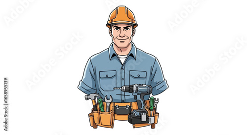 Skilled handyman equipped with tool belt and drill for efficient projects