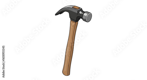 Stylized illustration of a claw hammer with a wooden handle