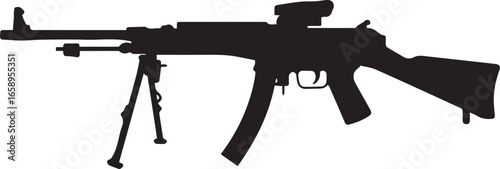 machine gun silhouette vector with bipod military tactical illustration for combat and defense design