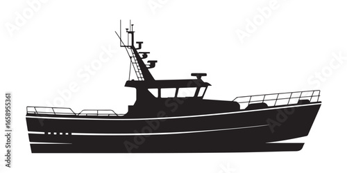 nautical silhouette boat vector illustration with cabin deck railings perfect for maritime travel design eps ai png jpeg