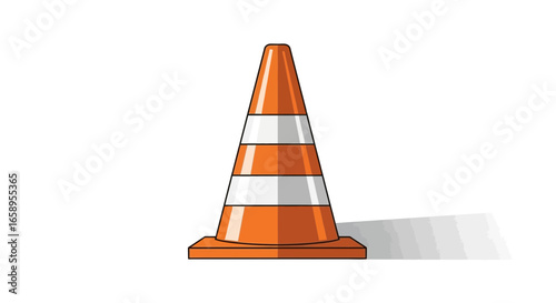Stylized traffic cone with bright orange and white stripes illustration