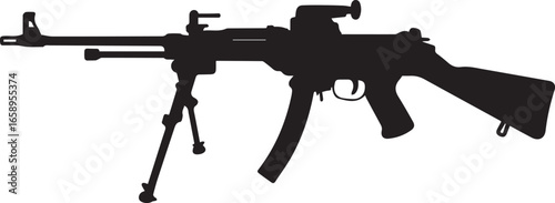 silhouette of a machine gun with bipod vector graphic for military weaponry security and combat gear illustration