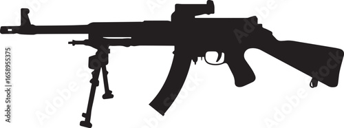 tactical machine gun vector silhouette with adjustable bipod illustration ideal for defense warfare and army design
