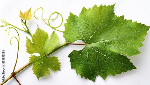fresh green grape vine leaves isolated against a white background for design purposes