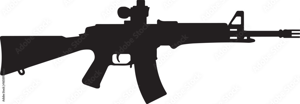 Obraz premium silhouette vector of rifle with scope stock barrel trigger magazine for military hunting and combat design
