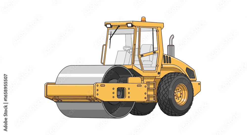 Naklejka premium Vibrant Cartoon Road Roller Illustration for Construction and Design Projects