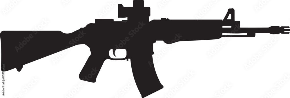 Obraz premium modern assault rifle vector silhouette illustration with tactical scope magazine and trigger for shooting sports